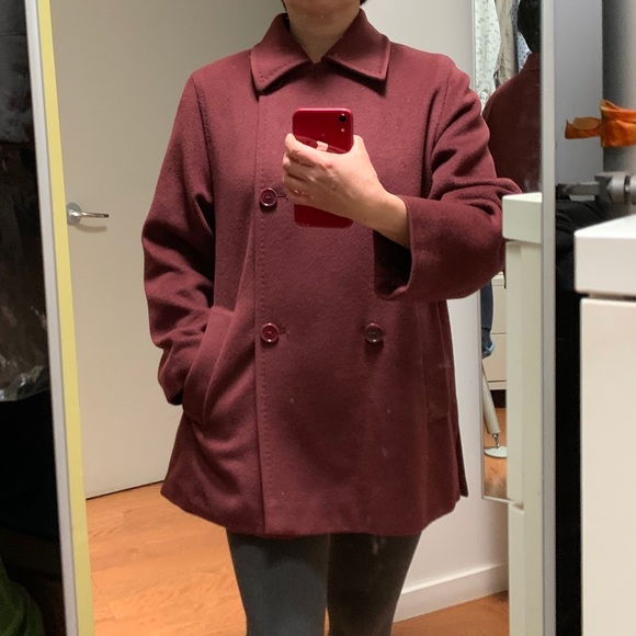 MaxMara midi camel cashmere burgundy coat - Picture 2 of 9